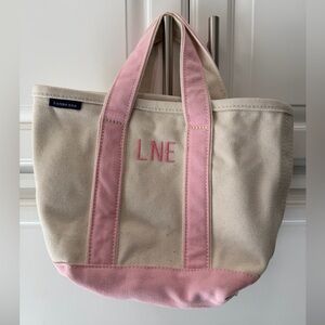 Lands' End Cream and Pink Canvas Mini Tote
